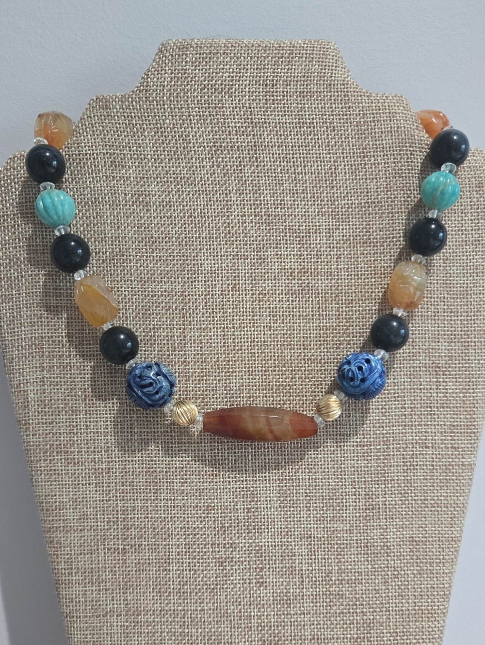 Vintage, Handcrafted Multicolor Bead Necklace, Natural Gemstone
